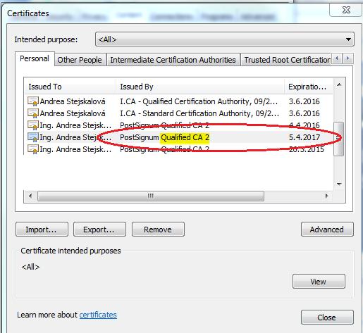 1. Kontrola certifikátu od podporované certifikační autority Pro přístup do CS OTE prostřednictvím webového portálu a elektronický podpis bude vyžadováno použití kvalifikovaných certifikátů od