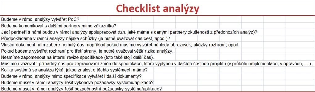 Ukázka checklistu 21 Ukázka checklistu ID Popis 1 Je ve funkčním designu popsán stávající stav a lze od něj požadovanou změnu snadno odlišit?
