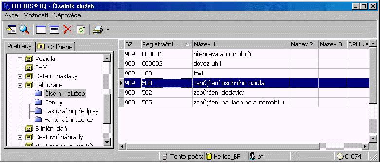 8.2 Číselník služeb V tomto číselníku musíte mít všechny služby, které chcete v modulu Doprava fakturovat.