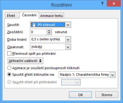 Kapitola 7: Animace 82 Dráhy pohybu Aktivační události Klikneme na zástupný symbol s osnovou prezentace. V nabídce animací vybereme ze skupiny Závěrečné efekt Odplynutí.