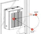 spuštěný ventilátor s otevřenou žaluzií v režimu odvodu z místnosti s vyššími otáčkami (oranžová kontrolka svítí) 3.
