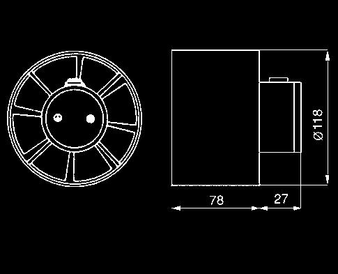 34 Malé axiální ventilátory vsuvné a vestavné TDM 1, TDM 2 TDM 1 TDM 2 je z kvalitního nárazuvzdorného plastu, barva je bílá. je určena k zasunutí do po trubí.
