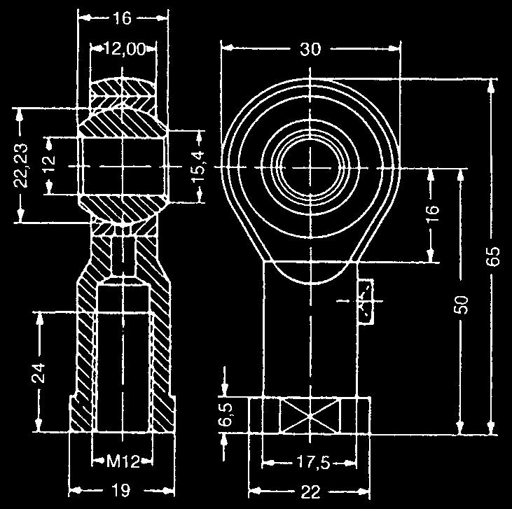 L = zdvih + 95 mm Kloubové Gabelkopf oko für MHG Vidlice Gabelkopf für MHG 61 48 24 12-H9 24 12 20