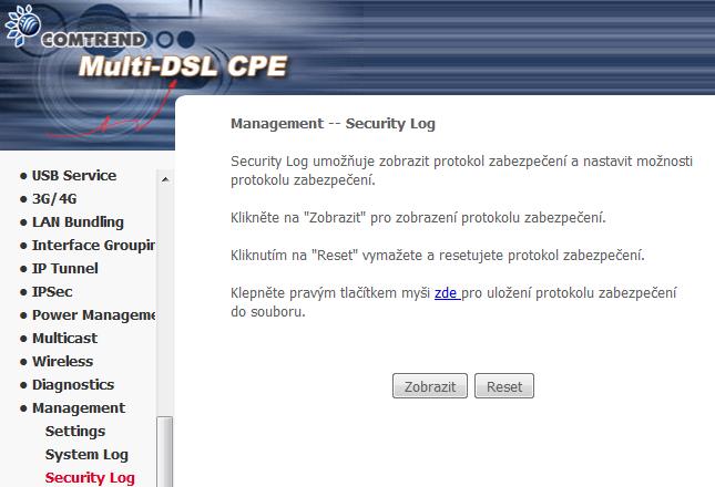 6.23.3 Security Log Security Log umožňuje zobrazit protokol zabezpečení a nastavit možnosti protokolu zabezpečení.