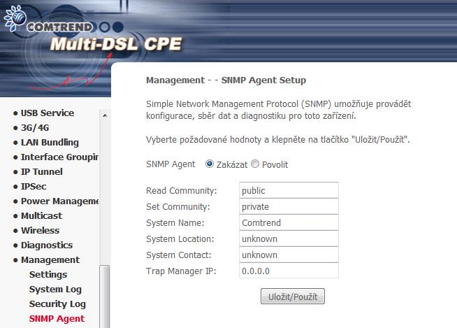 6.23.4 SNMP Agent Aplikace správy zařízení využívá protokol Simple Network Management Protocol (SNMP) k získání statistik a stavu od