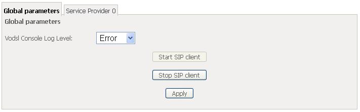 konfigurace SIP používané pro