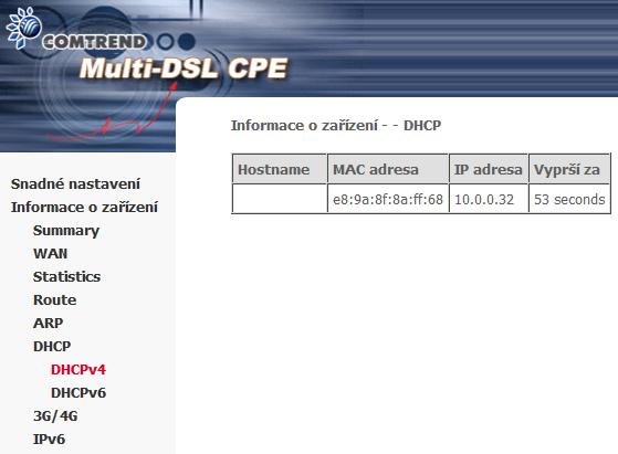 5.6 DHCP 5.6.1 DHCPv4 Kliknutím na DHCP nebo DHCPv4 zobrazíte informace o zapůjčených DHCPv4 adresách.