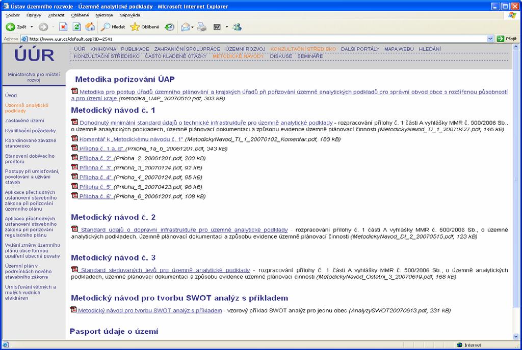 Metodika UUR Na internetových stránkách www.uur.cz jsou pravidelně aktualizovány informace, týkající se problematiky územně analytických podkladů.