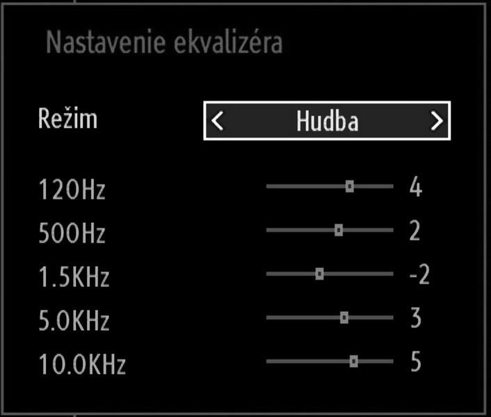 Stlačte tlačidlo MENU pre opustenie ponuky. Položky v ponuke nastavení zvuku Hlasitosť: Nastaví úroveň hlasitosti. Ekvalizér: Stlačte tlačidlo OK pre vstup do ponuky ekvalizéra.