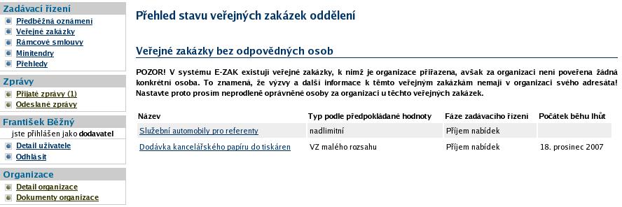 budou uživateli všechna oprávnění odebrána, bude tento uživatel odebrán ze seznamu oprávněných osob k veřejné zakázce.