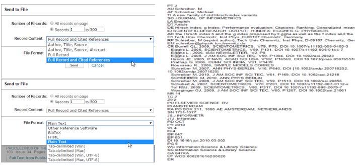 Obr. 1. Ruční export záznamů z databáze Web of Science Omezení počtu najednou exportovaných záznamů je i ve Scopusu: 2000.