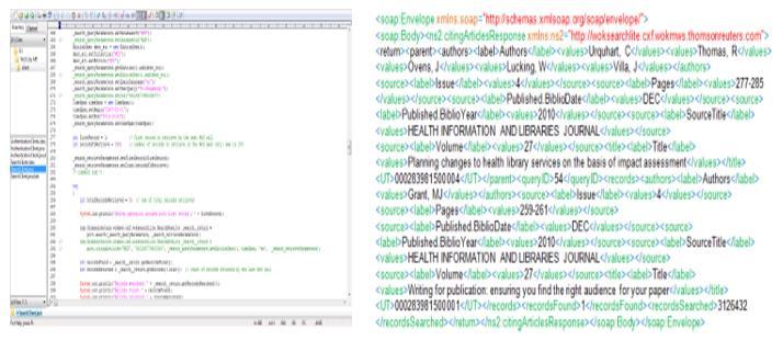 Pro export řádově vyšších počtů bibliografických záznamů bude tedy vhodné využít API, které obě databáze nabízejí, a záznamy stahovat automaticky pro tento účel vytvořeným programem. Na obr.