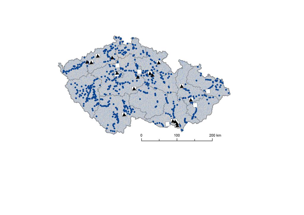 Obr. 2. Lokality s nejvyšším počtem zjištěných druhů a jedinců vodních ptáků na území ČR v lednu 2015.