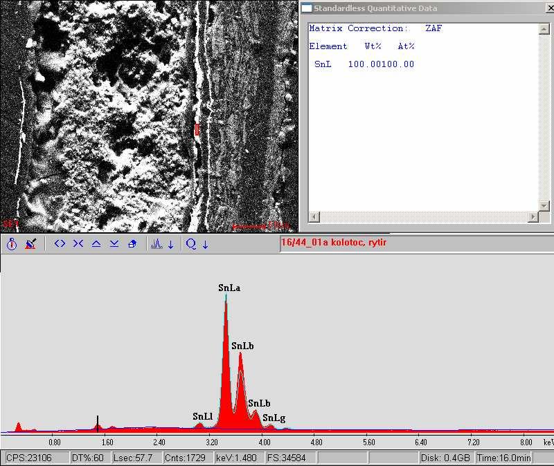 foto SEM   SEM/EDS analýza kovový
