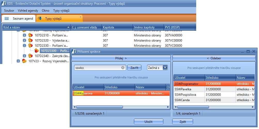 PŘIŘAZENÍ PRÁV Přiřazení správce vybrali podmnožinu subtitulu 107D23300 na