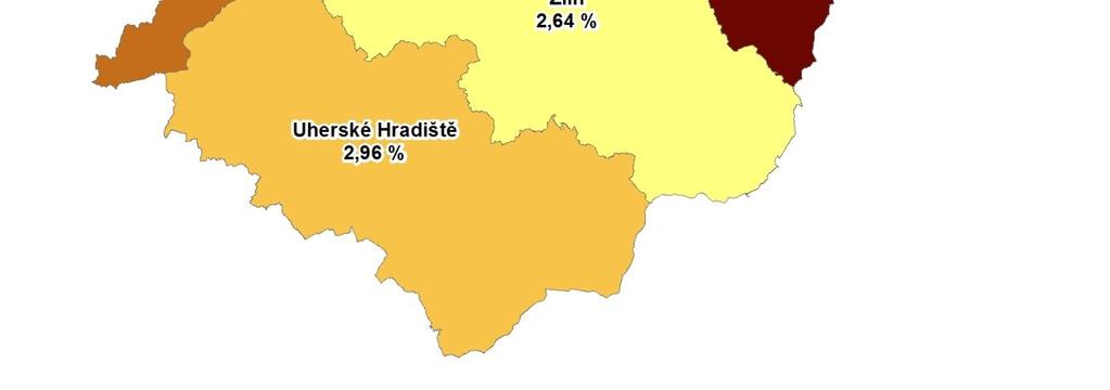 Podíl nezaměstnaných osob v okresech