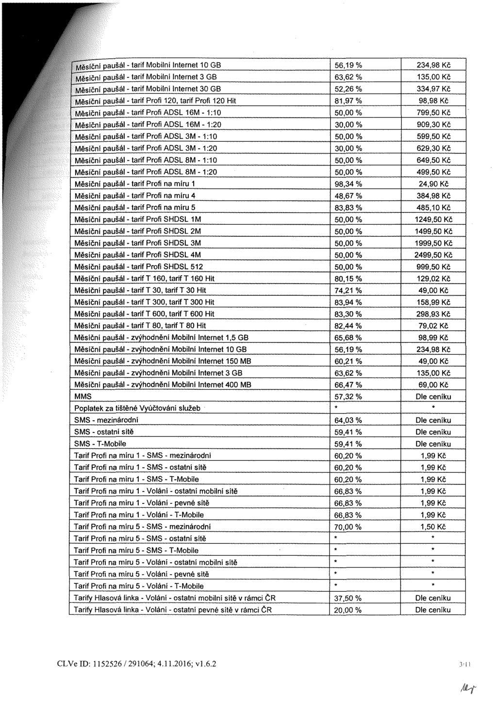 ~Mčsíční paušál - tarif Mobilní Internet 10 GB Měsíční paušái - tarif Mobilní Internet 3 GB Měsíční paušál - tarif Mobilní Internet 30 GB Měsíční paušál - tarif Profi 120, tarif Profi 120 Hit Měsíční