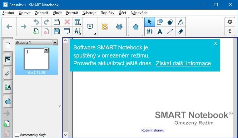 2. Základní informace o stavu licence je uvedena ve sloupci Stav u položky SMART Notebook.