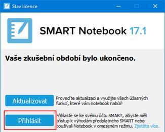 Postup prvního spuštění aplikace SMART Notebook v Limited Mode včetně postupu vytvoření účtu: 1.