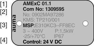 Identifikace AMExC 01.1 Popis typového štítku ovládací jednotky Obr.