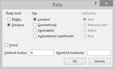 2.4 Tvorba datových řad Vytváření jednoduchých datových řad je možné pouhým tažením myší (viz podkapitolu 2.2, Mazání a plnění buněk).