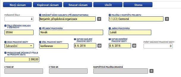 3.6. SD-3 CESTOVNÍ NÁHRADY Cestovní náhrady se zadávají na záložku SD-3 Cestovní náhrady. Je třeba vyplnit za každého pracovníka samostatně a za každou pracovní cestu.