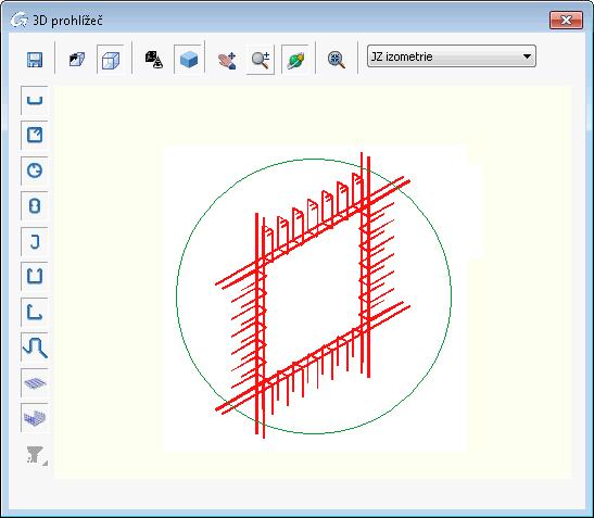3D prohlížeč V Advance, přesto že prvky výztuže jsou kresleny ve 2D, mohou být zhmotněny do 3D pomocí 3D prohlížeče. S informacemi z 2D výkresů v pohledech, prohlížeč snadno vytvoří 3D obraz armatury.