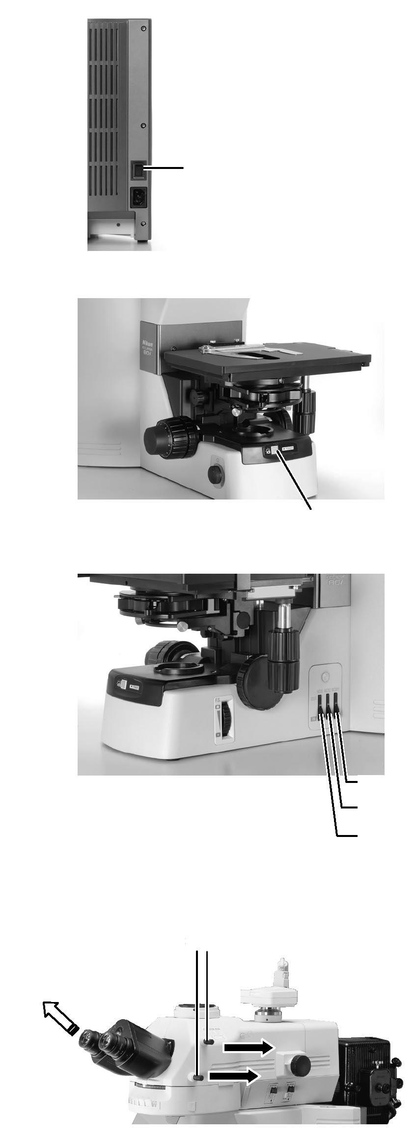 3.3 Mikroskopování ve světlém poli 1. Zapněte mikroskop. C-Box a napájecí zdroj episkopické osvětlovací jednotky nemusí být zapnuté.