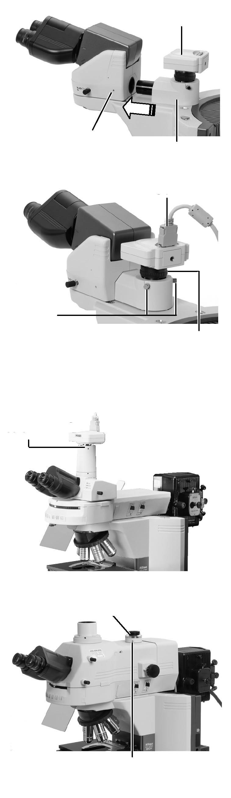 12. Instalace kamery (pokud kameru používáte) 12-1 Při připojení ergonomického binokulárního tubusu (1) Přišroubujte snímací jednotku k závitu C výstupu DSC.