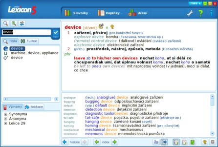 Anglický - hledání Hledání je alfou a omegou každého slovníku a Lexicon 5 nabízí hned několik technologií.