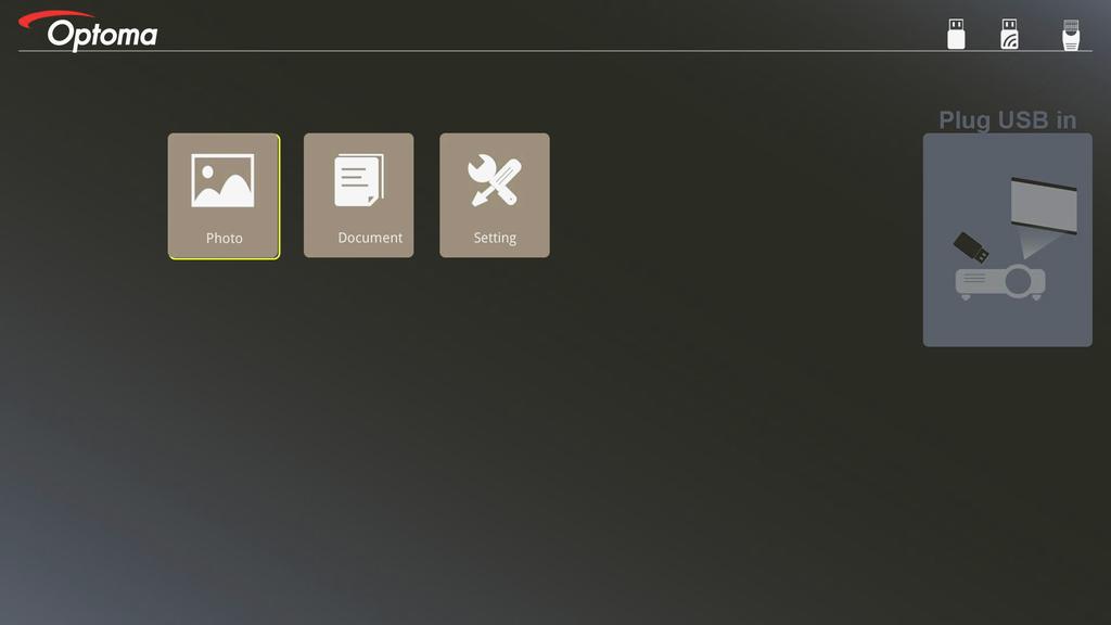 OVLÁDÁNÍ Média Jak nastavit typ souboru pro multimédia s USB Poznámka: USB flash disk musí být zapojen do projektoru, chcete-li použít funkci multimediální USB.