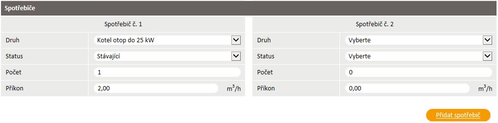 dojde k zobrazení dalších Pod spotřebiči jsou dostupná tlačítka pro provedení různých akcí se žádostí: Zkontrolovat dojde ke kontrole zadaných údajů a v případě identifikace chyb jsou vypsány chybové