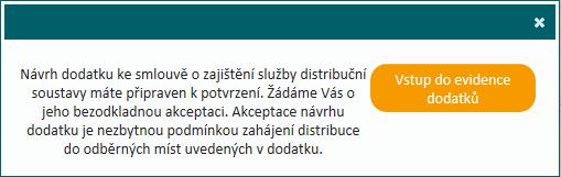 Pokud má uživatel nějaké dodatky ve stavu Čeká na potvrzení uživatele, tak se mu po přihlášení zobrazí hláška upozorňující na dodatky připravené k potvrzení.