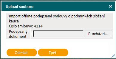 Zobrazí se dialogové okno se záložkou Import offline podepsané smlouvy. Pomocí tlačítka disku a stiskne tlačítko.