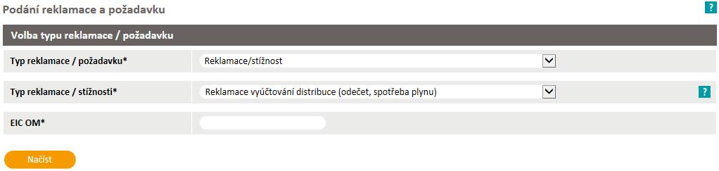 Zákazník upozorňuje na chybějící/nesprávný POF na OTE. Po volbě typu reklamace/požadavku dojde k přechodu na obrazovku příslušné reklamace/požadavku.