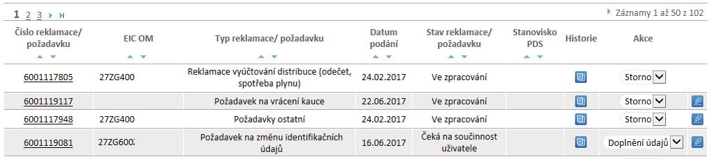 Pokud chce uživatel zobrazit reklamace/požadavky ze svého filtru, vybere filtr a kliknutím na ikonu výběr filtru potvrdí a po zvolení tlačítka se mu načtou reklamace/požadavky dle požadovaných