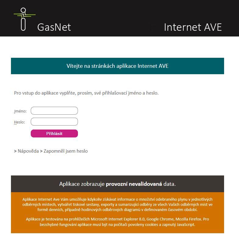 17 Internet AVE Pro rychlý přístup k nevalidovaným hodnotám měření průběhových měřidel v systému Internet AVE (https://iave.gasnet.