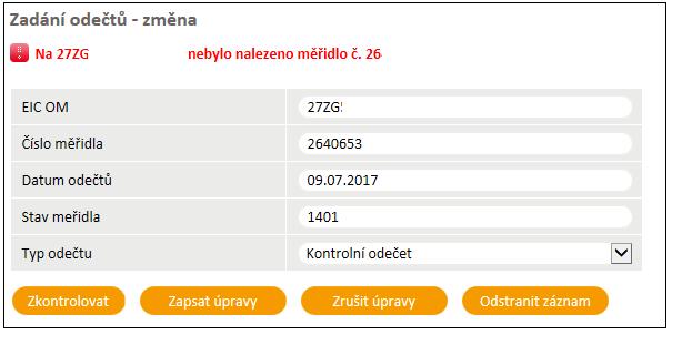 Všechny zadané chybné odečty lze z tohoto přehledu odstranit hromadně prostřednictvím tlačítka. Tlačítkem Tlačítko od excelu. dojde k vymazání celého obsahu z části Zadané odečty.