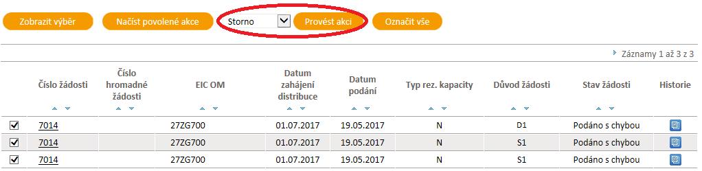 provést. Uživatel aplikace vybere akci a výběr potvrdí tlačítkem Název akce?