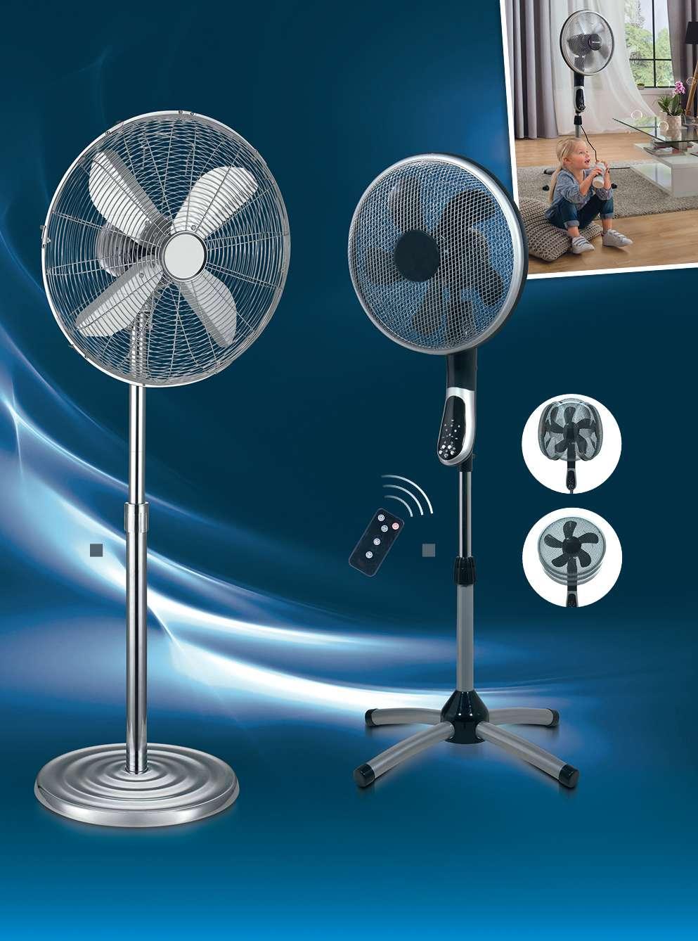 360 1 2 Oscilace 360 1. Stojanový ventilátor Retro Chrom kovový stojanový ventilátor o ø 40 cm, 3 rychlostní stupně, oscilující (výkyvný), výškově nastavitelný až max.