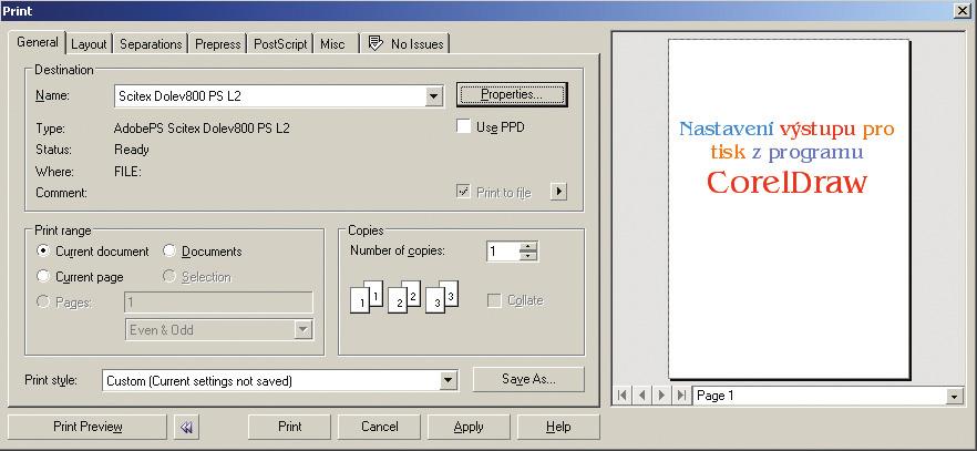 Vytvofiení PostScriptového souboru pro elektronickou montáï z