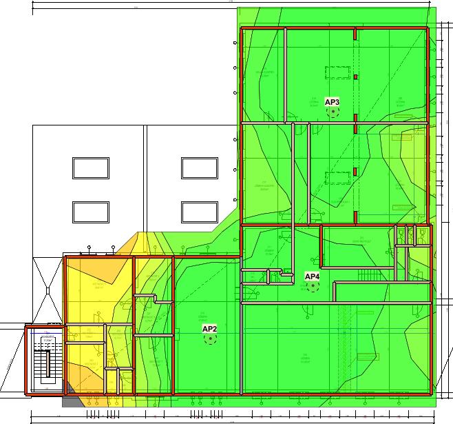 Obr. 9 Budova Vrchlického 2.NP síla signálu RSSI pro 2,4GHz WWW.ALEF.