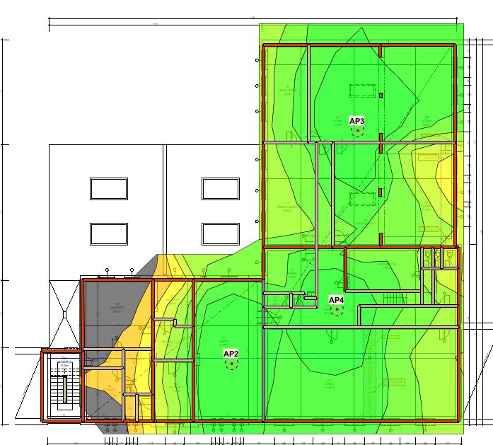 Obr. 10 Budova Vrchlického 2.NP síla signálu RSSI pro 5GHz WWW.ALEF.