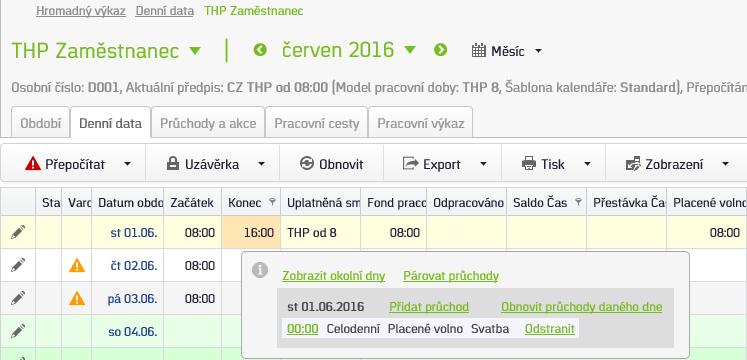 přeruší následným příchodem pracovníka do zaměstnání. Jeho čerpání neponižuje kladné saldo získané prací přesčas.