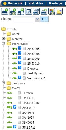 2.1 Strom s vozidly Strom slouží pro základní práci s vozidly, umožňuje uživateli vybrat libovolnou množinu vozidel, se kterou si přeje následně pracovat.
