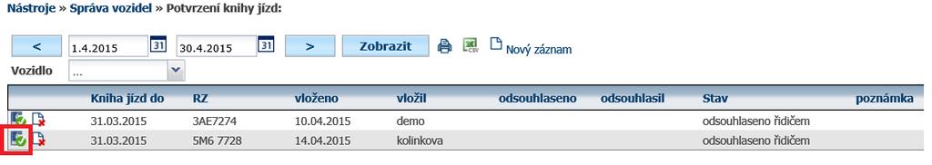 Nadřízený pracovník může knihu jízd odsouhlasit a o tomto odsouhlasení někoho informovat emailem nebo knihu jízd vrátit k přepracování řidiči (opět možnost okamžitého zaslání e-mailu).