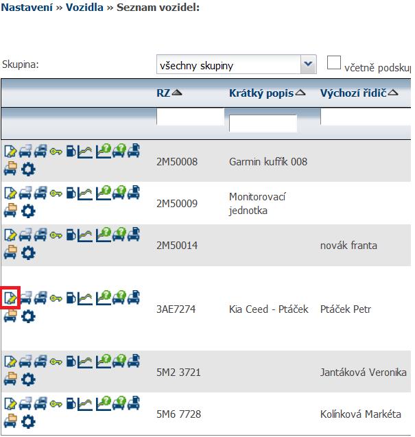 6 Nastavení V nabídce hlavního menu vyberte položku nastavení. Sekce nastavení slouží pro nastavení údajů o vozidlech, řidičích, skupinách, uživatelích, firmě, číselníků, atd.