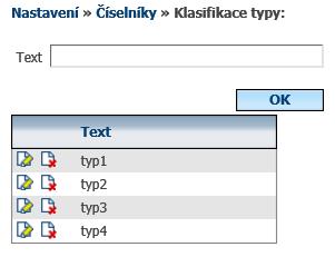 definovat menu položky Typ v nastavení Vlastního