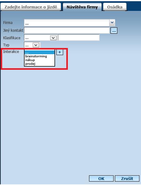 Návštěva firmy v položce Interakce.