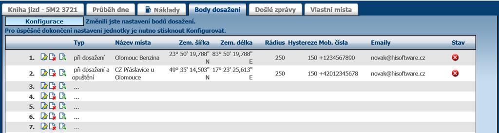 Uživatel má možnost zadat seznam telefonních čísel pro rozeslání SMS zpráv a seznam emailových adres. Upozornění: Více telefonních čísel nebo e-mailů je možné oddělit středníkem.